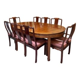 Vintage Chinese Extension Dining Table + Eight Chairs