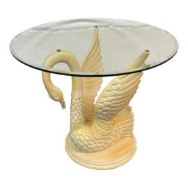 Vintage Carved Hollywood Regency Style Swan Pedestal Table