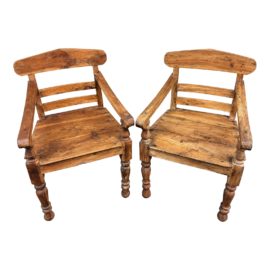 Vintage Balinese Wood Arm Chairs