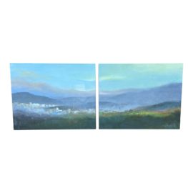 Circa 2016 Carol Jessen Cityscape Landscape Original Diptych Paintings