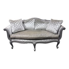 Ethan Allen Rococo Custom Silk Velvet Scrolled Arm Sofa