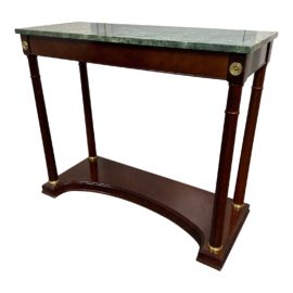 The Bombay Company Neoclassical Empire Style Mahogany Green Marble Foyer Console Table