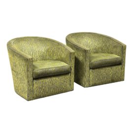 A. Rudin Chartreuse Tiger Stripe No.761 Barrel Back Chairs, a Pair. Original Price: $8,180