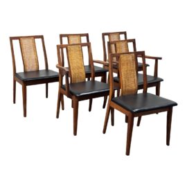 Hibriten Co. Mid 20th Century Modern Caned Dining Chairs, Set of Six