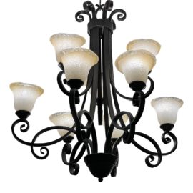Nine Light Glass + Iron Chandelier