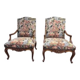 French Regency Louis XV Style Fauteuil Arm Chairs, a Pair