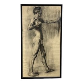 Early 20th Century Oswald Grill Original Sketch Life Size Nude of Scholar. Original Price: $21,000