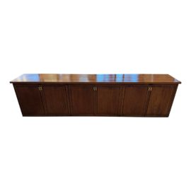 Custom Design Walnut + Brass Long Credenza