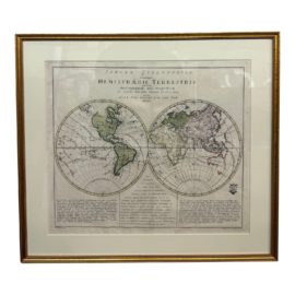 Vintage Prussian Double Hemisphere 1750's Map, Sanders of Oxford