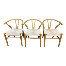 Rove Concept Wishbone Natural Finish Side Chairs, Set of Three. Original Price: $600