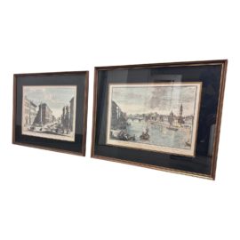 Etchings of 19th Century Italian Colored Prints, a Pair