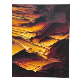 Circa 2012 Original Artwork Artist Stacked Papers in the Candlelight on Stretched Canvas