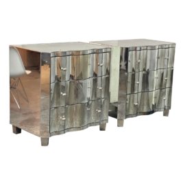 Ironies Three Drawer Mirrored Nightstands, a Pair