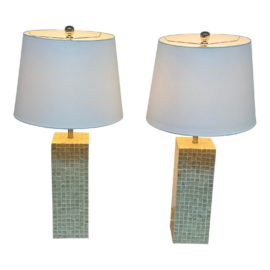 Contemporary Mosaic Base Table Lamps, a Pair