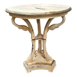 Vintage French Distressed Finish Swan Neck Side Table