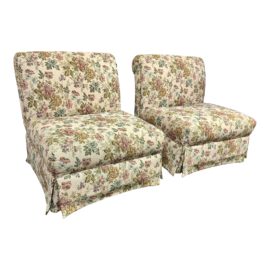 Vintage Floral Embroidered Slipper Chairs