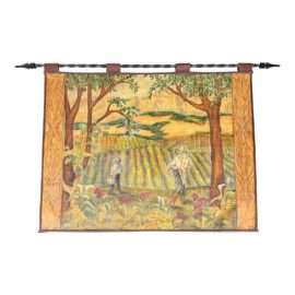 Vintage Hand Painted Wall Hanging Vineyard Signed La Pierre
