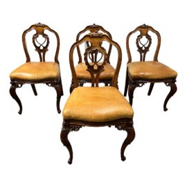 Antique Portuguese Fruitwood Dining Room Chairs, Set of Four