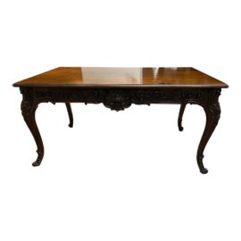 19th Century Carved Walnut Desk With Cabriole Legs
