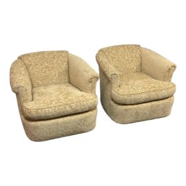 Custom Design Swivel Petite Upholstered Arm Chairs, a Pair
