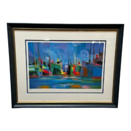 Marcel Mouly "Marine Bleu" Limited Edition Lithograph, Framed