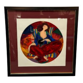 Linda Le Kinff "Femme Au Chat" Limited Edition Print 35/250, Framed