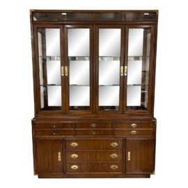 Vintage Lexington Campaign Style Two Piece China Cabinet