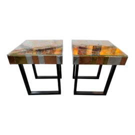 Peter Keresztury. Artisan Made Metal Patchwork Side Tables, a Pair