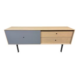 BDI Jeff Bare Margo Drift Oak + Fog Grey Media Cabinet. Original Price: $3,130