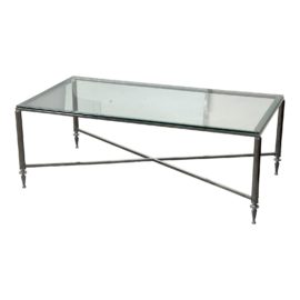 Metal X-Frame Coffee Table With Glass Surface