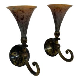 Lightspann Lighting Custom Amber Art Glass Sconces, a Pair