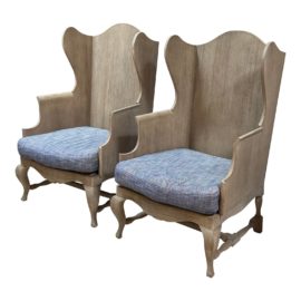 Restoration Hardware Teak Outdoor Wingback Chairs, a Pair