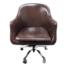 Nicos Zographos Style Dark Brown Leather Office Chair