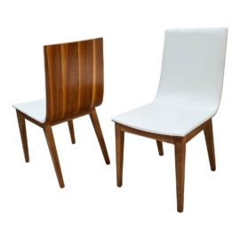 Modena Contemporary Faux Leather + Wood Side Chairs, a Pair