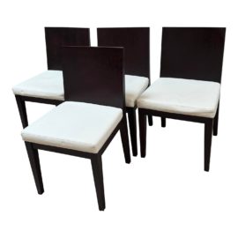 Contemporary Wood + Leather Dining Chairs, a Set of Four