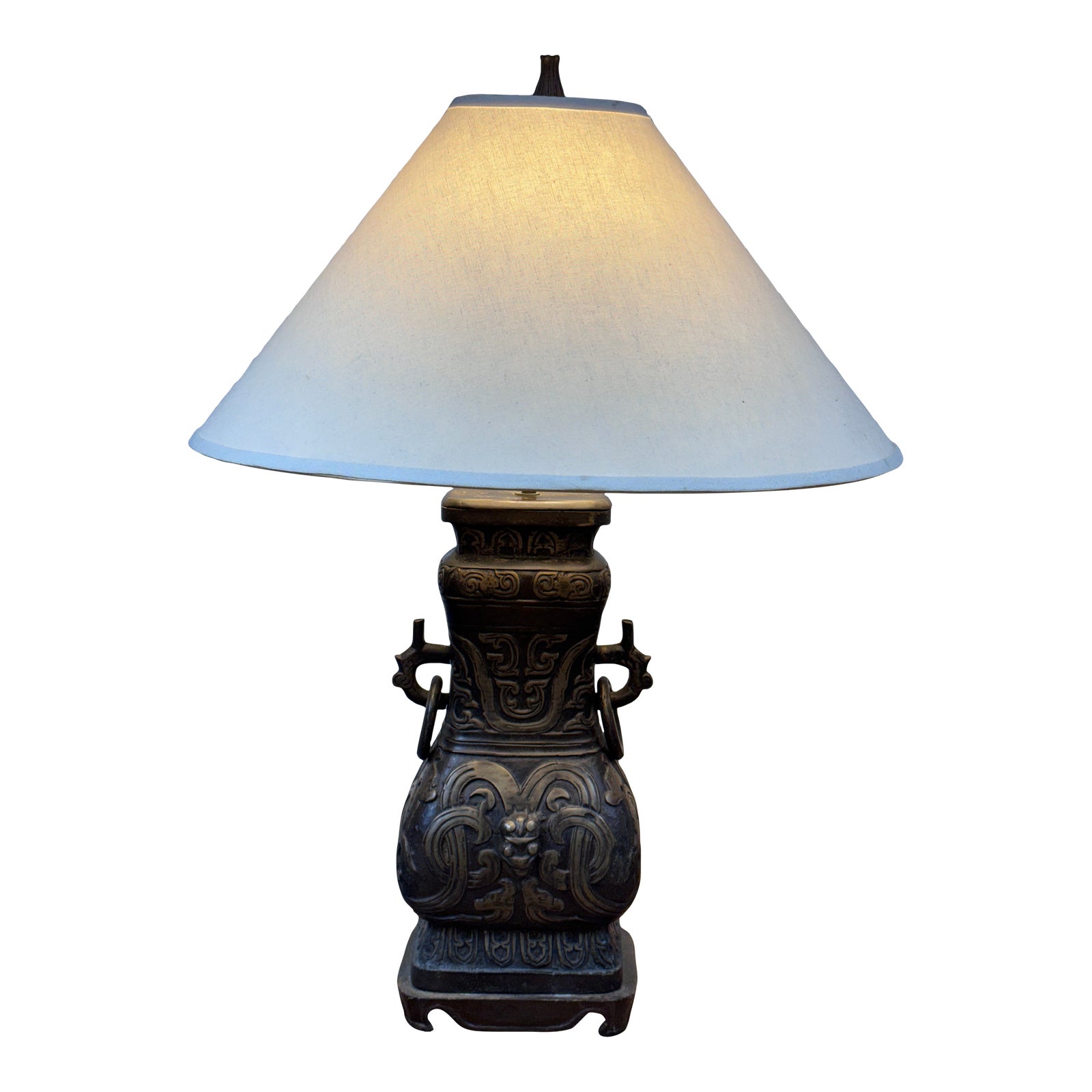 Asian Bronze James Mont Style Archaic Table Lamp - Design Plus Gallery