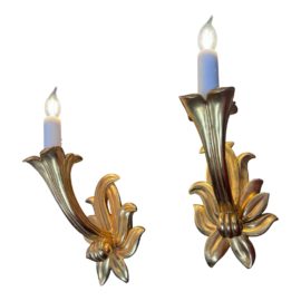 Gray Morell Silken Gilded Gold Sconces, a Pair