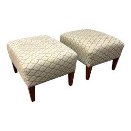 Vintage Tan With Silk Embroidered Upholstery Ottoman