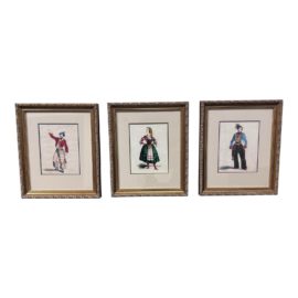 Victor Sorel Hand Colored Engravings, Set of Three