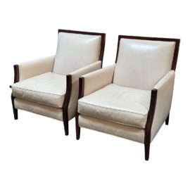 Mitchell Gold + Bob Williams Ivory Leather Arm Chair, a Pair. Original Price: $4,000