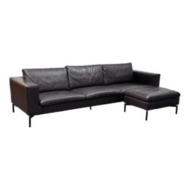 Blu Dot New Standard Sofa in Dark Brown Leather + Matching Ottoman, a Set. Original Price: $8,805
