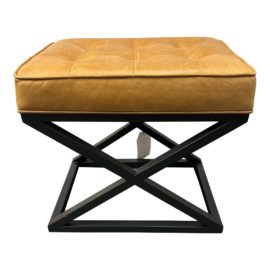 NEW International Atelier for Pottery Barn Kirkham Tufted Leather Stool. Original Price: $500