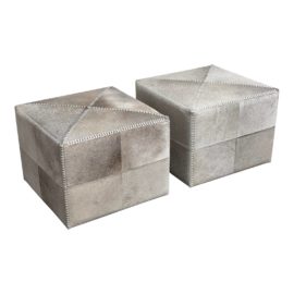 Jamie Young Large Grey Hide Ottomans, a Pair. Original Price: $4,300