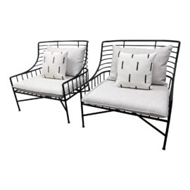 Mermelada Estudio for Cb2 Breton Black Metal Modern Outdoor Patio Chairs, a Pair. Original Price: $1,200