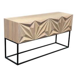 Noir Zurich Carved Bleached Walnut Console Table. Original Price: $3,045