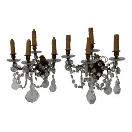 Antique Baroque Cut Crystal Wall Sconces, a Pair