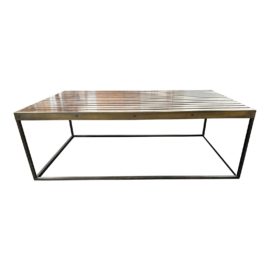 Custom Design Wood Slatted Coffee Table + Brass Edges