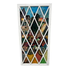 Circa 2004 Chris Duke the Cyclists Window Panel Painting Artwork. Original Price: $2,500