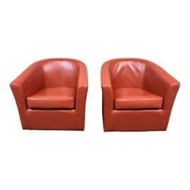 New Pacific Direct Coral Leather Swivel Chairs, a Pair. Original Price: $900
