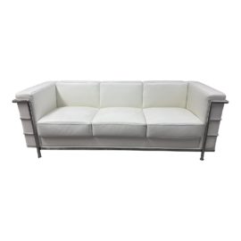 Le Corbusier Lc3 Style Sofa Faux White Bonded Leather